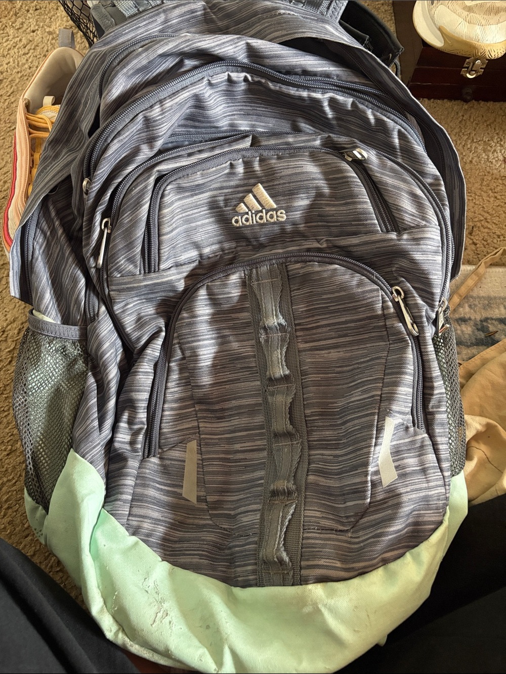 adidas Men's Gray Backpack with Mint Green Base
